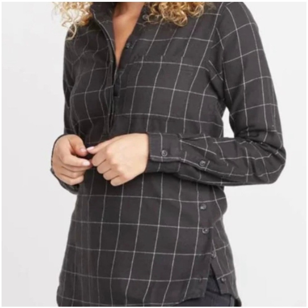 Marine Layer Black White Windowpane flannel Diana Popover Shirt Medium